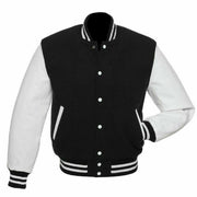 Varsity Letterman baseball jacket Wool Body & Leather Sleeves Black & White Classic - #Kilts Boutique#
