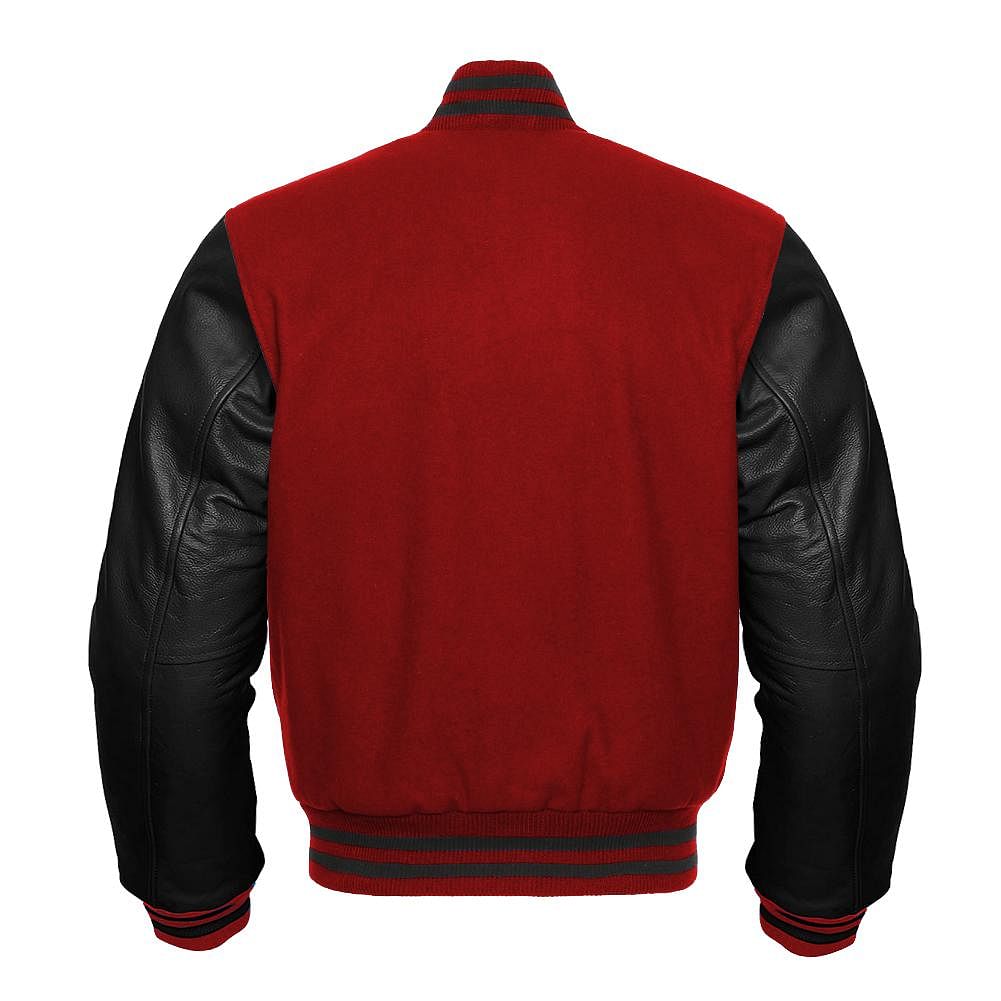 Varsity Letterman baseball jacket Wool Body & Leather Sleeves Red & Black - #Kilts Boutique#
