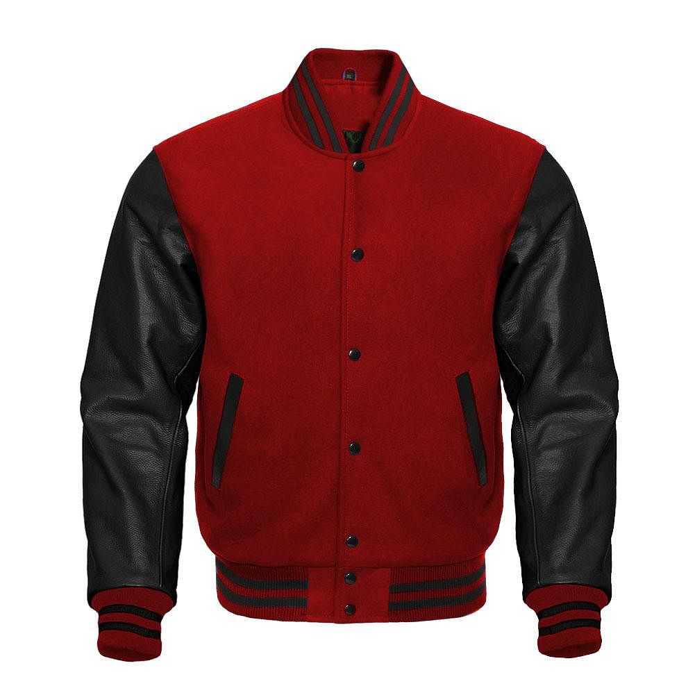 Varsity Letterman baseball jacket Wool Body & Leather Sleeves Red & Black - #Kilts Boutique#