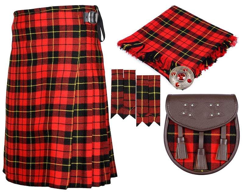 Wallace Tartan Traditional Scottish Men's Kilt Outfit , Sporran , Flashes ,Fly plaid & Brooch - #Kilts Boutique#