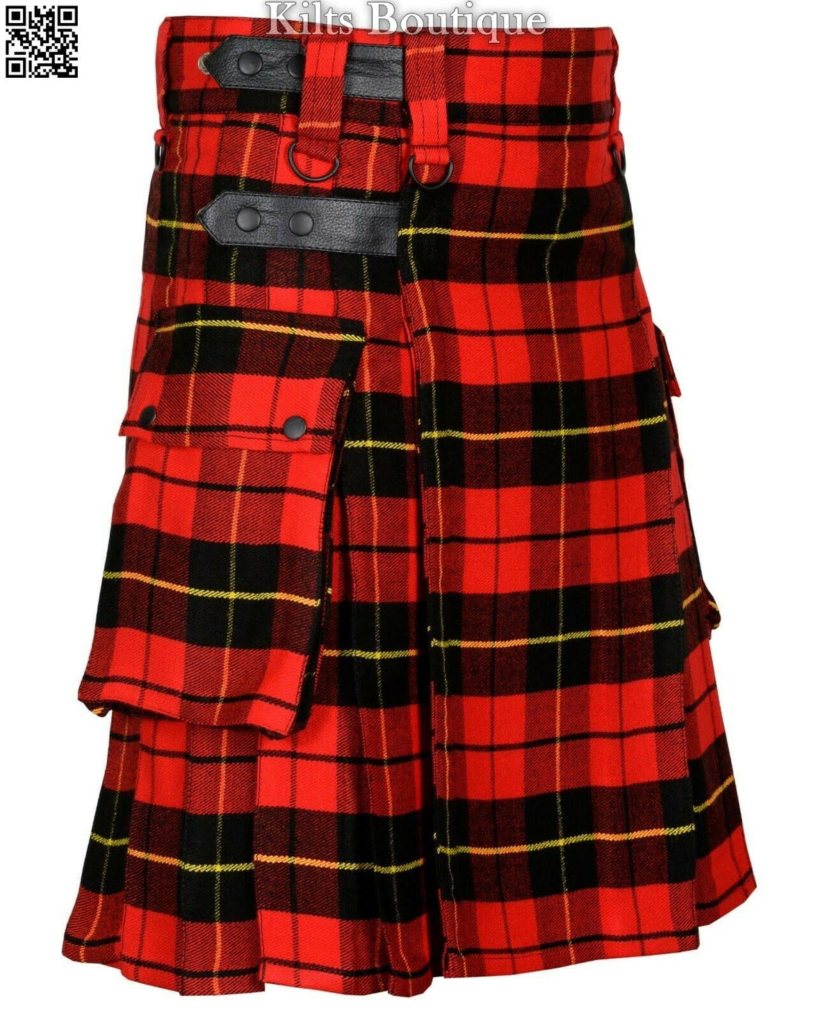 Handmade Scottish Mens Tartan Kilt Leather Strap Utility Kilt For Men