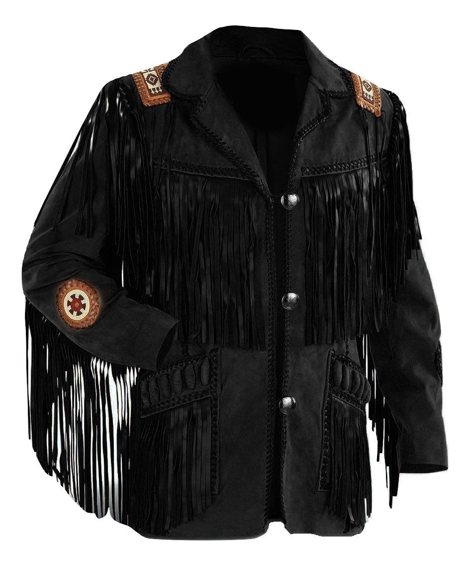 Men's Western cowboy suede leather jacket with Fringes