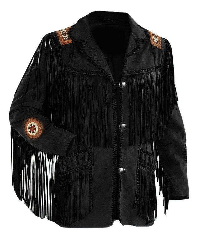 Men's Western cowboy suede leather jacket with Fringes