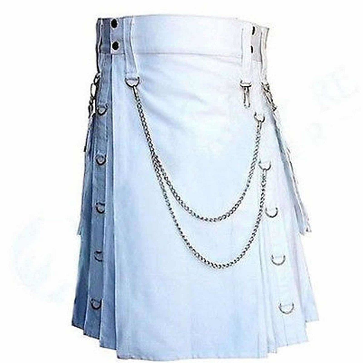 White Gothic Kilt Detachable Pockets Modern Gothic Fashion Kilt Active Men - #Kilts Boutique#